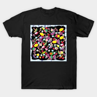 decorative bright fruits, doodle, on a black background T-Shirt